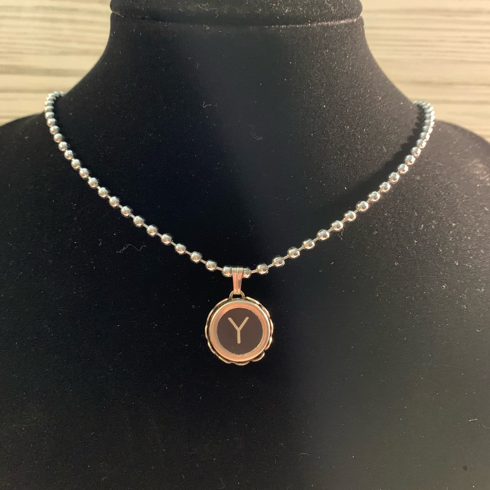 Vintage Typewriter Key Initial 'Y' Pendant Necklace Hand Crafted